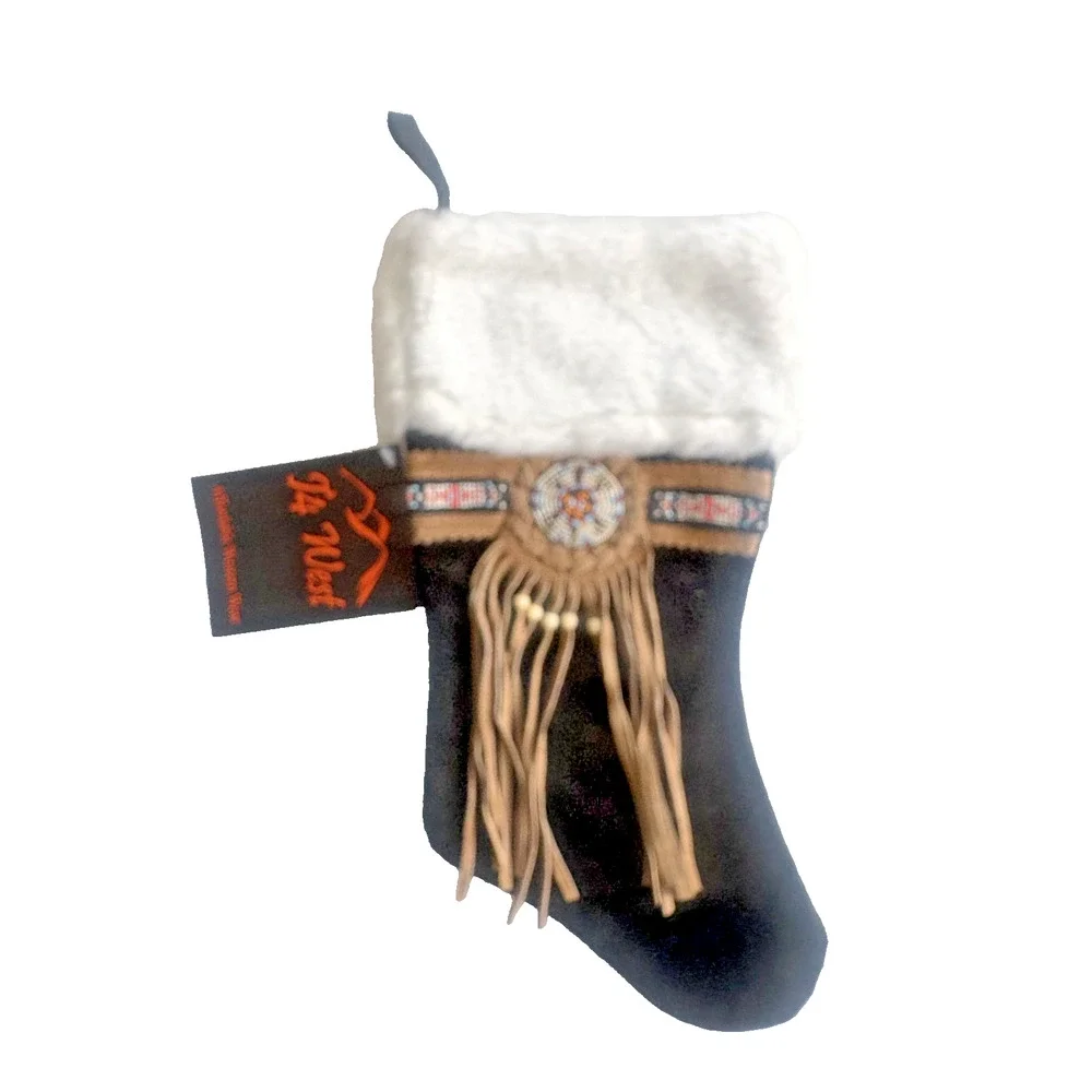 Vtg Christmas Stocking Southwest Native American Leather Suede Beaded J4 West